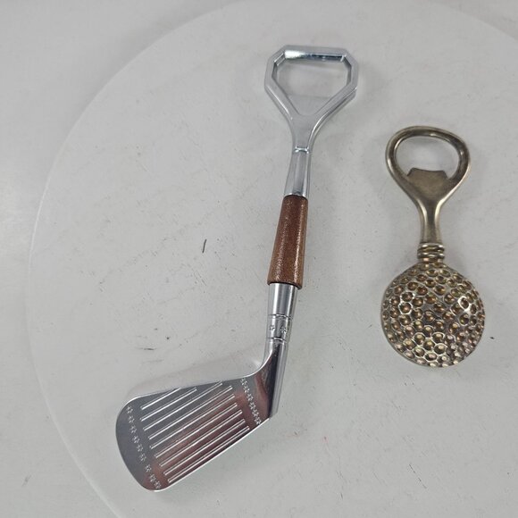 Golf Club & Dimpled Golf Ball Bottle Opener Set Vintage Style Metal - Picture 3 of 6